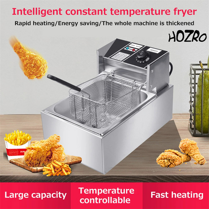 Friteuză Electrică Profesională din Inox HOZRO, Capacitate 6L, Putere 2500W – Ideală pentru Uz Comercial sau Casnic, Gătire Rapidă și Eficientă HOZRO