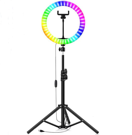 Lampa circulara Ring Light HOZRO, diametru 26cm/10" cu lumina RGB, lumina multicolora, conectare USB, reglaj intensitate, suport telefon, Perfectă pentru Orice Situație HOZRO