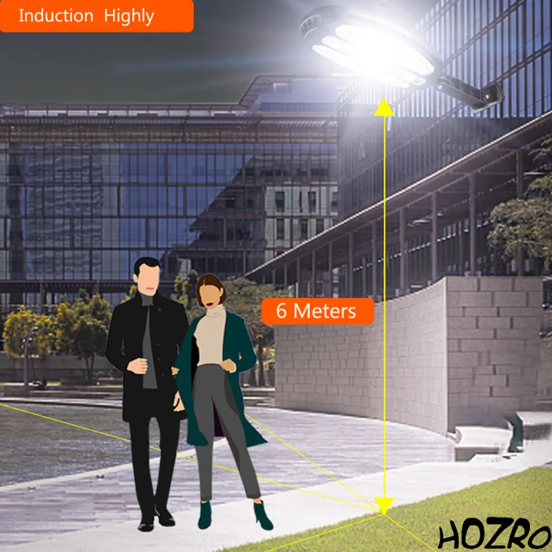 Lampa HOZRO, cu incarcare solara si telecomanda, senzor de miscare si lumina, 3 moduri de iluminare, stare de veghe, 96 LED, HB-8188A HOZRO