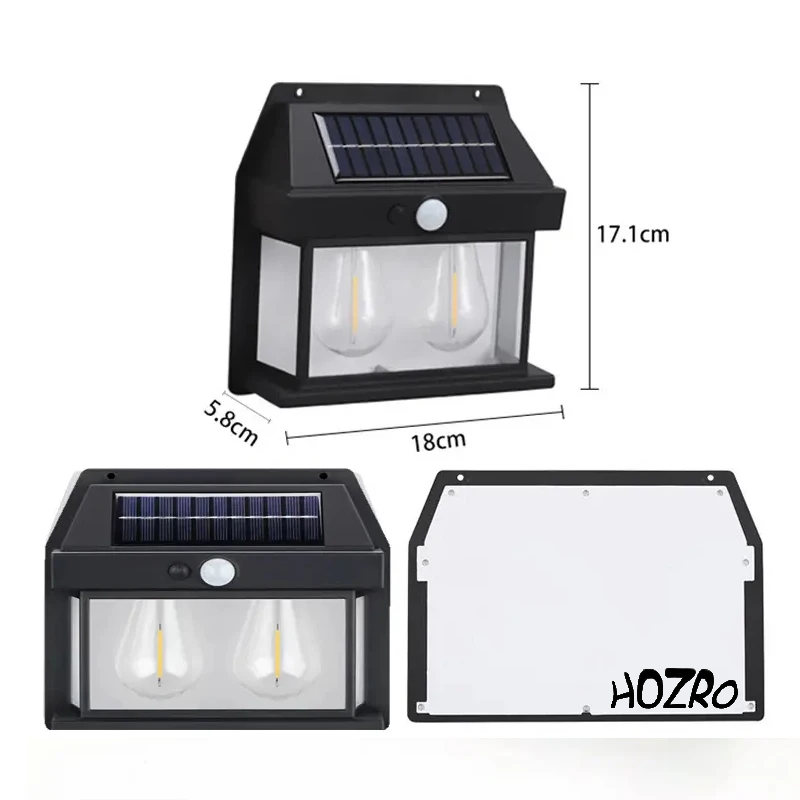 Lampa Solara de Perete HOZRO, Model KT-666, cu 2 Becuri LED, Senzor de Miscare, 2W, 17x18 cm HOZRO