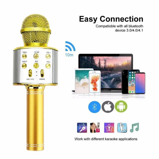 Microfon Wireless pentru Karaoke cu Bluetooth, Gold– Distracția începe aici! BESTSELLS