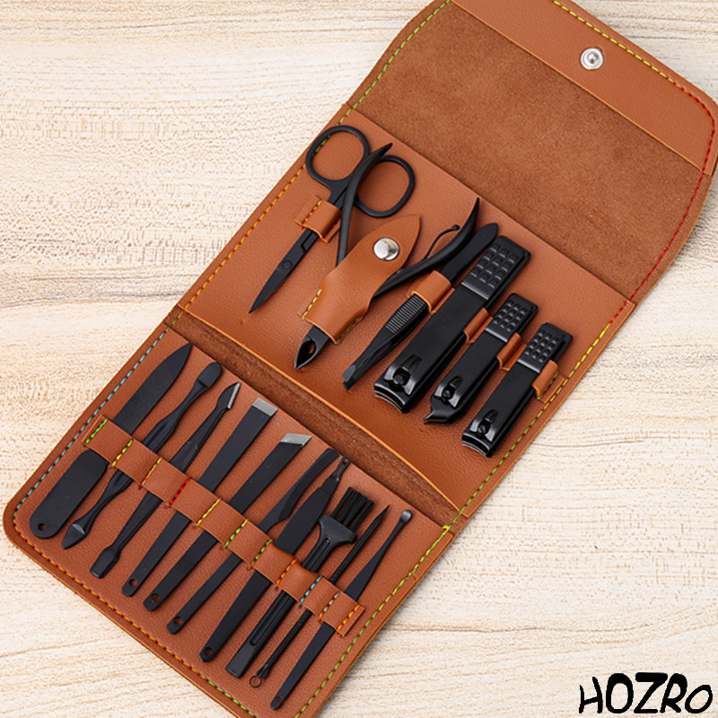 Trusă Profesională HOZRO, pentru Îngrijirea Unghiilor, 16 Piese, Set Complet Manichiură și Pedichiură, din Oțel Inoxidabil, cu Husă Elegantă din Imitație de Piele, Ideală pentru Călătorii și Cadou HOZRO