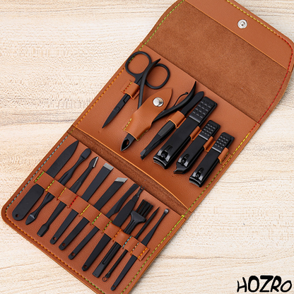 Trusă Profesională HOZRO, pentru Îngrijirea Unghiilor, 16 Piese, Set Complet Manichiură și Pedichiură, din Oțel Inoxidabil, cu Husă Elegantă din Imitație de Piele, Ideală pentru Călătorii și Cadou HOZRO