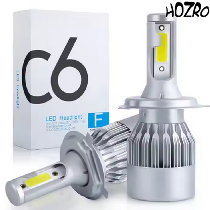 Bec LED Auto HOZRO, C6 H4, 36W 3800LM, lumină albă 6000K, tehnologie COB, economisire de energie și durată de viață extinsă, compatibil pentru faruri mașini și motociclete HOZRO