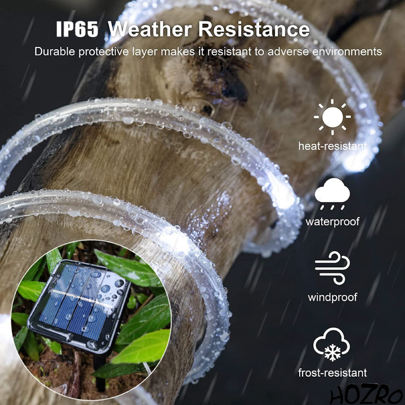 Tub Luminos LED Solar HOZRO, 10 Metri cu 60 Beculețe, Iluminare Multicoloră, Ambalat la Cutie – Ghirlandă Decorativă Rezistentă la Apă pentru Grădină, Terasă, Crăciun și Evenimente Festive HOZRO