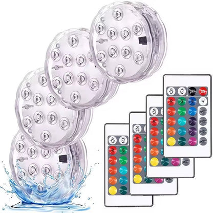 Set 4 Lămpi LED Subacvatice HOZRO, pentru Piscină – 16 Culori RGB, 4 Moduri de Iluminare, Rezistență la Apă IP68, cu 4 Telecomenzi Wireless, 10 Mărgele LED Ultra-Luminoase, Material Plastic Durabil, Economisire de Energie, pentru Interior și Exterior HOZRO