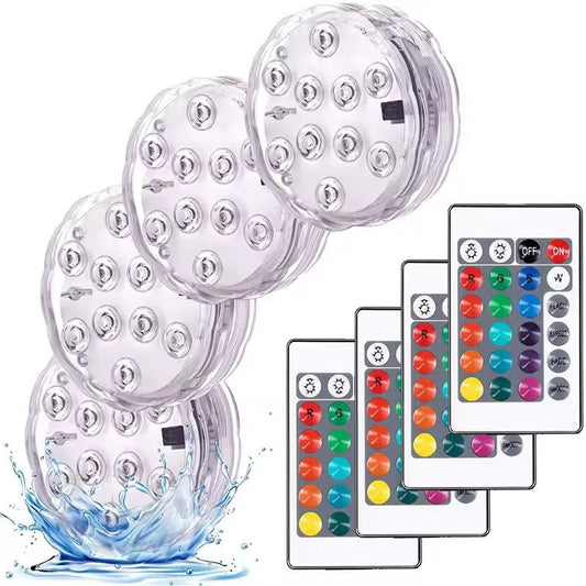 Set 4 Lămpi LED Subacvatice HOZRO, pentru Piscină – 16 Culori RGB, 4 Moduri de Iluminare, Rezistență la Apă IP68, cu 4 Telecomenzi Wireless, 10 Mărgele LED Ultra-Luminoase, Material Plastic Durabil, Economisire de Energie, pentru Interior și Exterior HOZRO
