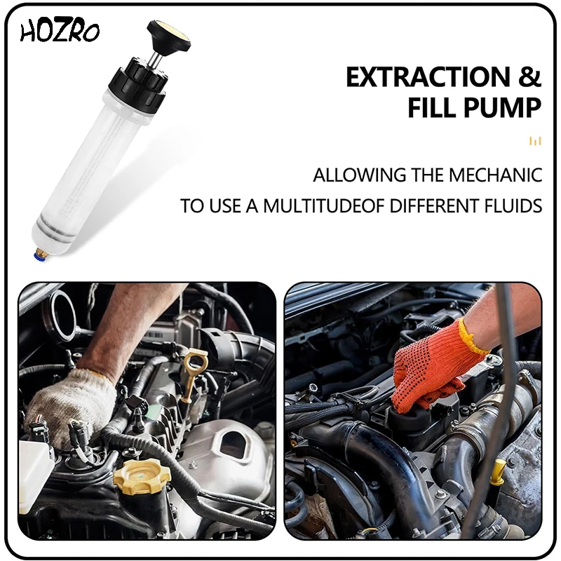 Seringă Profesională HOZRO pentru Aspirare și Umplere Fluide – 200 ml, Extractor Manual pentru Ulei, Lichid de Frână, Antigel și Alte Lichide Auto – Ideală pentru Service și Întreținere Auto HOZRO