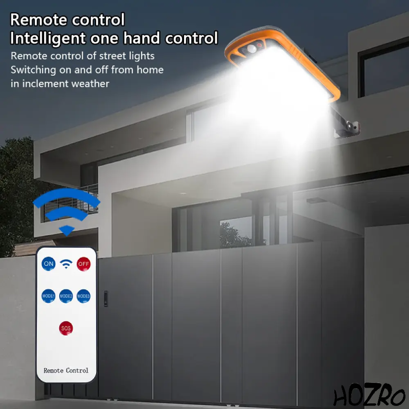 Lampa solara HOZRO, LED ZB150A cu senzor de miscare, carcasa rezistenta, eficienta energetica ridicata, protectie la intemperii, ideala pentru iluminatul exterior, gradini, terase si spatii comerciale HOZRO