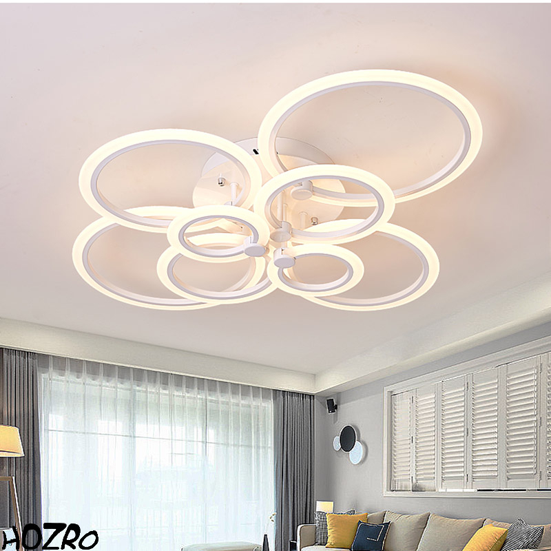 Lustră LED Modernă cu 8 Cercuri HOZRO, Design Geometric Elegant și Reglaj al Intensității Luminii prin Telecomandă – Iluminat Decorativ și Eficient pentru Living, Dormitor sau Birou HOZRO