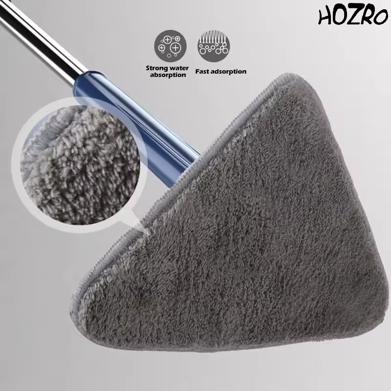 Mop HOZRO, Triunghi Albastru – Sistem de Curățare cu 2/3/4/5 Lavete Microfibră, Ideal pentru Podele și Colțuri Înguste HOZRO