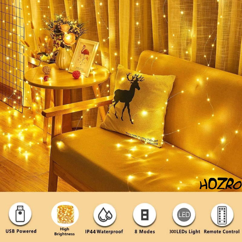 Lumini Tip Perdea LED HOZRO, 3 x 2 Metri, Rezistente la Apă IP65, Iluminare Decorativă RGB pentru Crăciun, Petreceri, Nunti și Evenimente Festive HOZRO