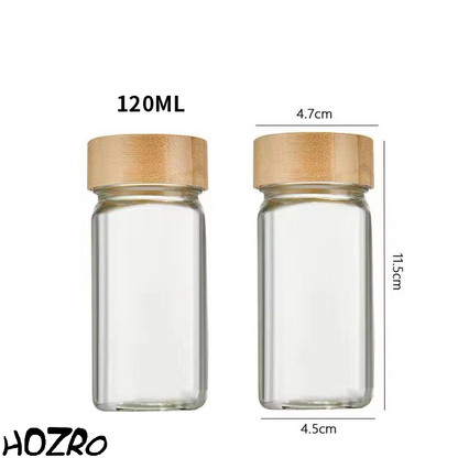 Set 24 Recipiente Condimente HOZRO, cu Capace Eterne, Sticlă Transparentă și Etichete Reutilizabile – Organizator Elegant pentru Bucătărie, Depozitare Ierburi, Sare, Piper și Mirodenii HOZRO
