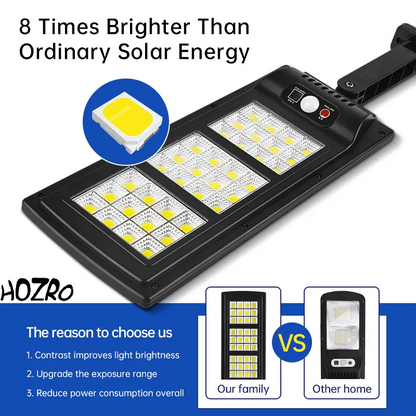 Lampa solara de perete HOZRO. SL-144 COB cu senzor de miscare, telecomanda, incarcare solara, 144 LED-uri super-luminoase, rezistenta la apa, ideala pentru exterior HOZRO