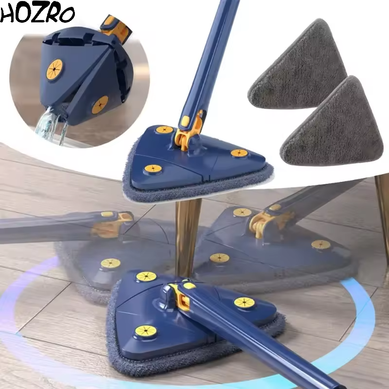 Mop HOZRO, Triunghi Albastru – Sistem de Curățare cu 2/3/4/5 Lavete Microfibră, Ideal pentru Podele și Colțuri Înguste HOZRO