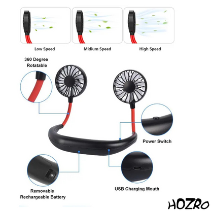 1+1 GRATIS – Ventilator Portabil pentru Gât, Reîncărcabil și Silențios – Răcire Hands-Free pentru Zile Călduroase, Sport, Călătorii și Activități în Aer Liber – Design Modern, Ușor și Confortabil HOZRO
