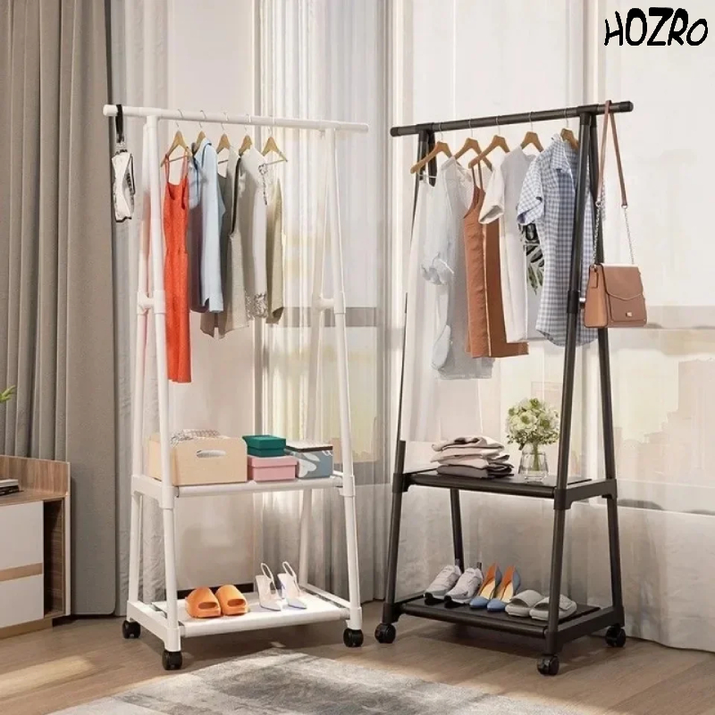 Suport Triunghiular HOZRO, pentru Haine și Umerașe, cu 2 Rafturi Inferioare pentru Depozitare, Design Compact și Stabil, Ideal pentru Dormitor, Hol sau Dressing HOZRO