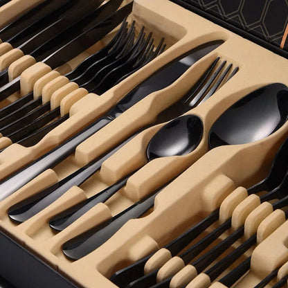 Set de Tacamuri 24 Piese – Oțel Inoxidabil, Design Modern, Negru BESTSELLS