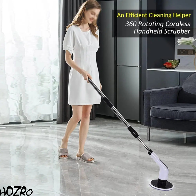 Perie electrica rotativa HOZRO, pentru curatare eficienta fara efort, maner extensibil, multifunctionala fara fir, baterie cu incarcare USB tip C, 2500mAh, pentru diverse suprafete, cu 9 capete detasabile HOZRO