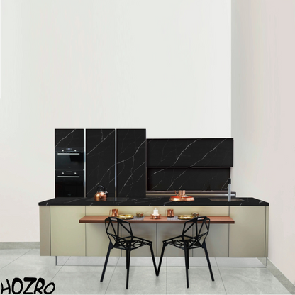 Set 10x Panouri decorative HOZRO, autoadezive, imitatie marmura, grosime 2mm, dimensiuni 30x60cm, suprafata acoperita 1.8 mp, Marmura Midnight Black HOZRO