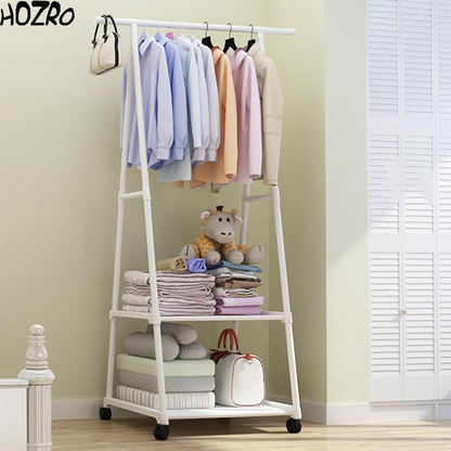 Suport Triunghiular HOZRO, pentru Haine și Umerașe, cu 2 Rafturi Inferioare pentru Depozitare, Design Compact și Stabil, Ideal pentru Dormitor, Hol sau Dressing HOZRO