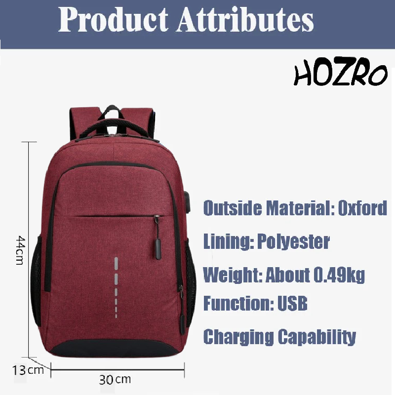 Rucsac Laptop HOZRO, 14 inch, Port USB, Poliester Rezistent, Compartiment Laptop, Călătorie, Școală sau Birou, Vișiniu HOZRO
