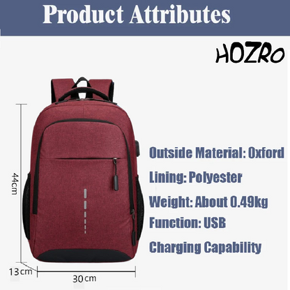 Rucsac Laptop HOZRO, 14 inch, Port USB, Poliester Rezistent, Compartiment Laptop, Călătorie, Școală sau Birou, Vișiniu HOZRO