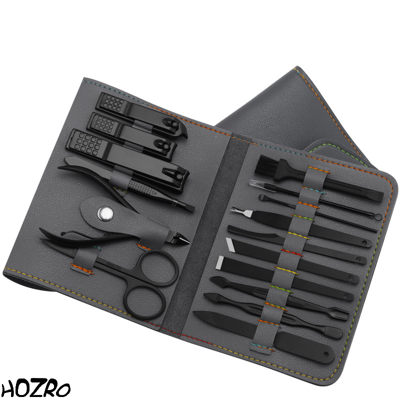 Trusă Profesională HOZRO, pentru Îngrijirea Unghiilor, 16 Piese, Set Complet Manichiură și Pedichiură, din Oțel Inoxidabil, cu Husă Elegantă din Imitație de Piele, Ideală pentru Călătorii și Cadou HOZRO