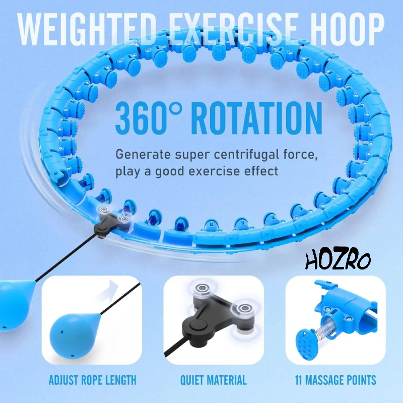 Cerc Fitness Reglabil 2 în 1 HOZRO, pentru Adulți – Cu Greutăți și Design Detasabil, Ideal pentru Slăbit, Tonifiere și Antrenamente Cardio – Hula Hoop Inteligent de Tip Infinity, Ușor de Asamblat și Utilizat Acasă sau la Sală HOZRO