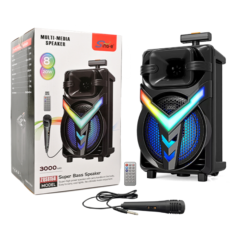 Boxă Portabilă HOZRO, Model ZQS-8158 cu Bluetooth, Microfon Wireless, Lumini LED Party, Radio FM și Baterie Reîncărcabilă – Putere Mare și Sunet Clar pentru Petreceri, Karaoke și Evenimente HOZRO