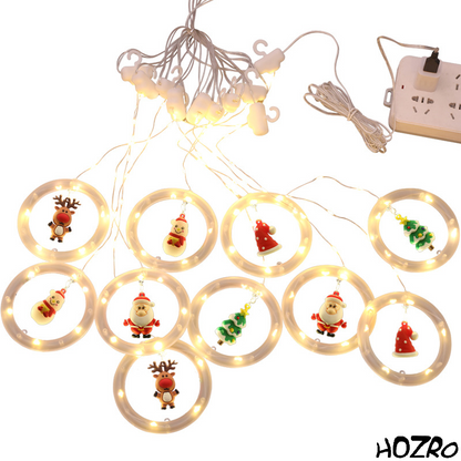 🎄 Ghirlandă Luminoasă HOZRO, de Crăciun cu 10 Inele Suspendate, 3 Metri – Figurine Festive 3D și LED cu Lumină Caldă ✨ HOZRO