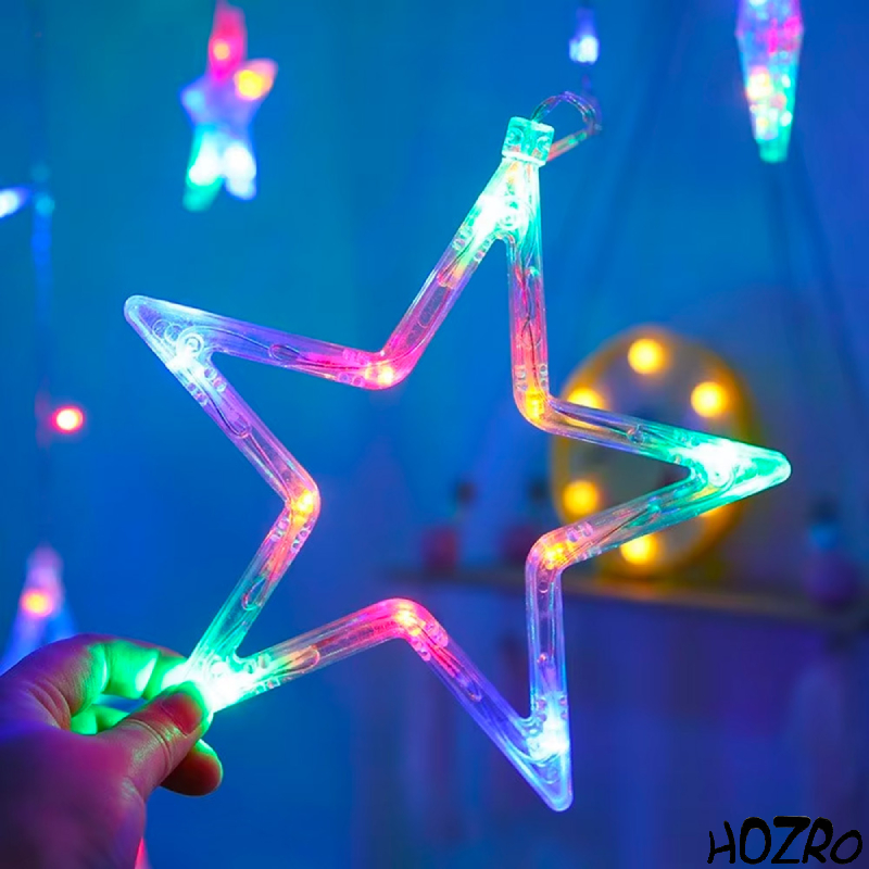 ✨ Ghirlandă Luminoasă de Crăciun cu Stele 3 Metri – 12 Stele (6 Mari + 6 Mici), Material OPP Rezistent, Iluminare LED cu Consum Redus, Decor Festiv pentru Ferestre, Pereți, Balcoane și Brad 🎄 HOZRO