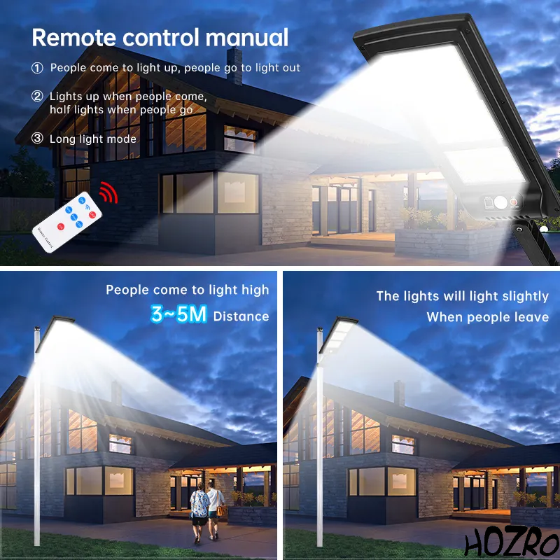 Lampa solara de perete HOZRO. SL-144 COB cu senzor de miscare, telecomanda, incarcare solara, 144 LED-uri super-luminoase, rezistenta la apa, ideala pentru exterior HOZRO
