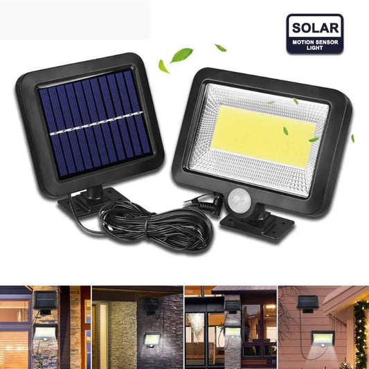 Lampa solara de perete HOZRO, SL-F100 cu senzor de miscare, 100 LED-uri COB, panou solar, telecomanda si iluminare automata pentru exterior HOZRO