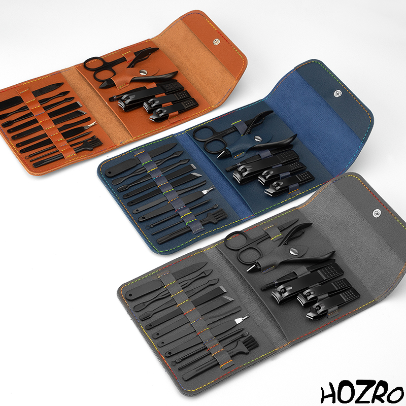 Trusă Profesională HOZRO, pentru Îngrijirea Unghiilor, 16 Piese, Set Complet Manichiură și Pedichiură, din Oțel Inoxidabil, cu Husă Elegantă din Imitație de Piele, Ideală pentru Călătorii și Cadou HOZRO
