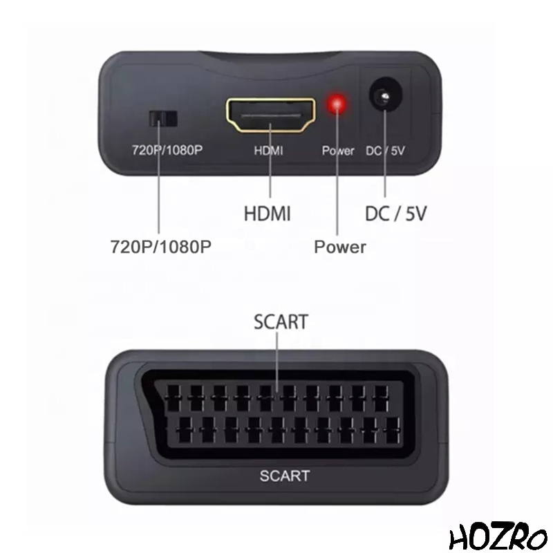 Converter HOZRO, SCART la HDMI – Adaptor cu Intrare SCART și Ieșire HDMI, Video Compozit și Audio Stereo, Suport HD 720p/1080p pentru TV, DVD și HD HOZRO