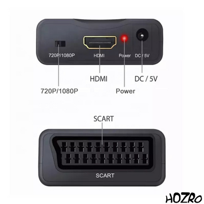 Converter HOZRO, SCART la HDMI – Adaptor cu Intrare SCART și Ieșire HDMI, Video Compozit și Audio Stereo, Suport HD 720p/1080p pentru TV, DVD și HD HOZRO