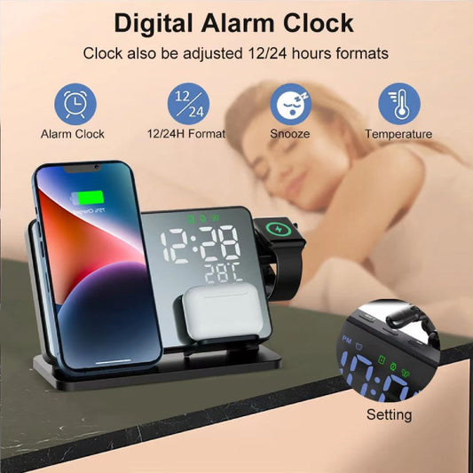 Stație de încărcare 4 în 1 HOZRO, Suport Multifuncțional pentru Telefon, Smartwatch, AirPods și Accesorii, Design Modern și Compact HOZRO