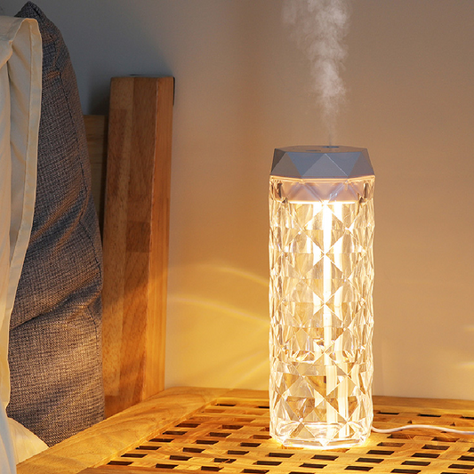 Lampă de Aromaterapie HOZRO, cu Cristal RGB – Difuzor de Uleiuri Esențiale cu Jocuri de Lumină Multicoloră, Design Elegant și Funcție de Umidificare, Ideală pentru Relaxare, Somn și Decor Modern HOZRO