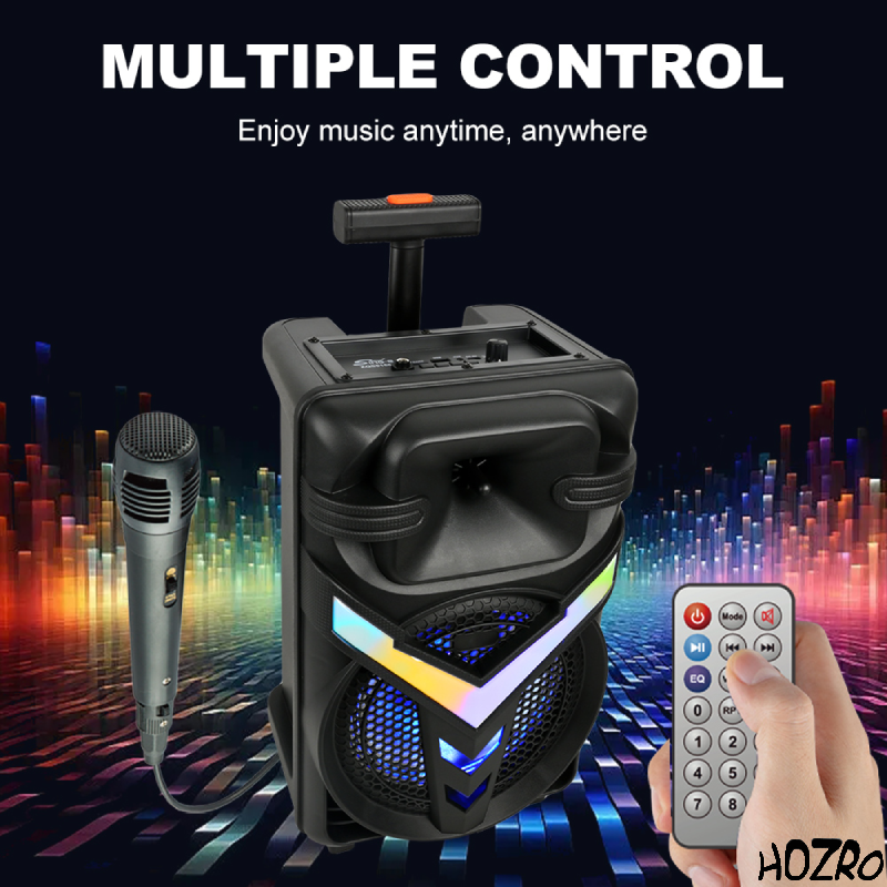 Boxă Portabilă HOZRO, Model ZQS-8158 cu Bluetooth, Microfon Wireless, Lumini LED Party, Radio FM și Baterie Reîncărcabilă – Putere Mare și Sunet Clar pentru Petreceri, Karaoke și Evenimente HOZRO
