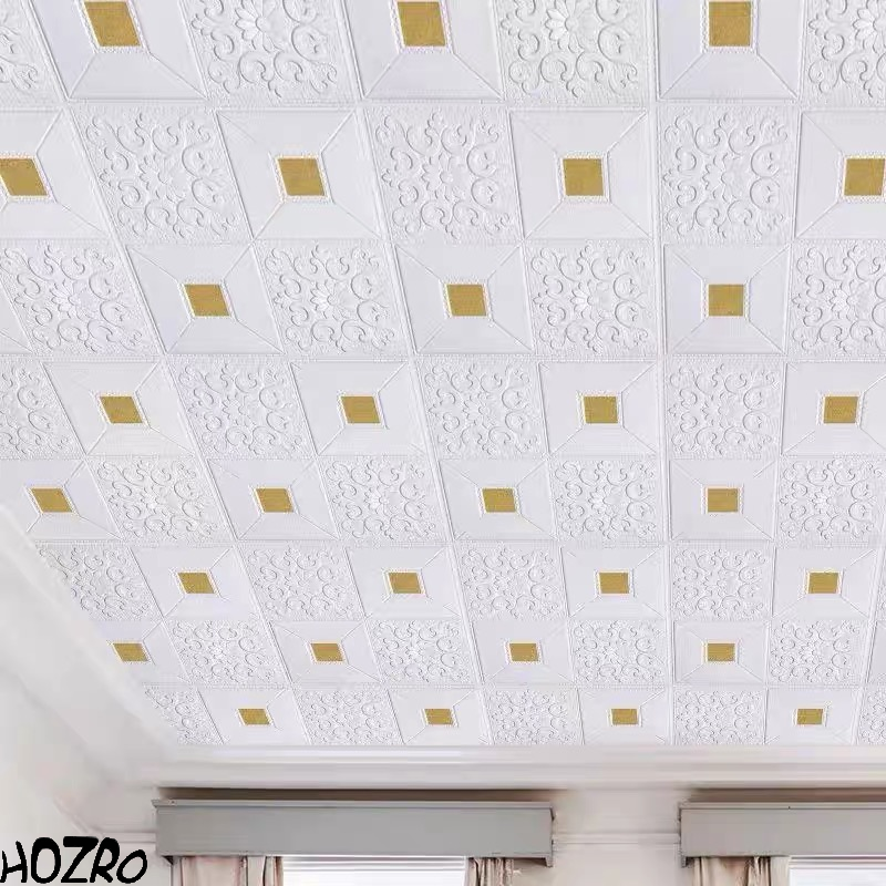 Tapet 3D autoadeziv, Model pentru Tavan/Perete, design modern, foarte usor de montat, Alb/Galben HOZRO