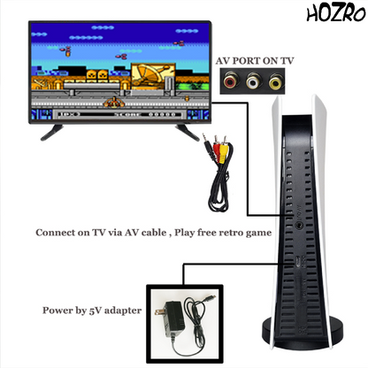 Consola HOZRO, Classic Retro Game Station 5 cu 200 jocuri clasice 8-Bit preinstalate, două controllere USB cu fir incluse, conexiune AV pentru televizor HOZRO