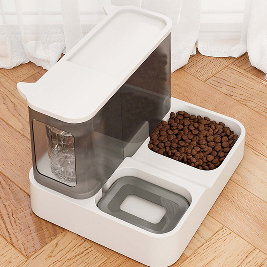 Dispenser Automat HOZRO, pentru Hrană și Apă Animale de Companie – Recipient Dublu 2 în 1 cu Rezervor Mare, Sistem Gravitațional, Ușor de Curățat și Utilizat pentru Câini și Pisici HOZRO