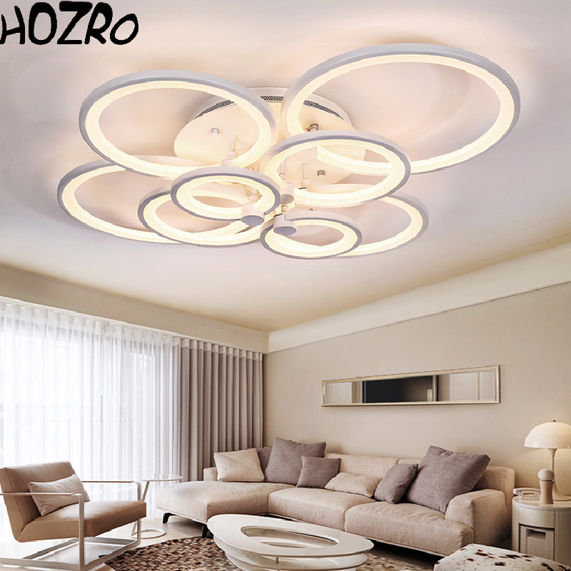 Lustră LED Modernă cu 8 Cercuri HOZRO, Design Geometric Elegant și Reglaj al Intensității Luminii prin Telecomandă – Iluminat Decorativ și Eficient pentru Living, Dormitor sau Birou HOZRO