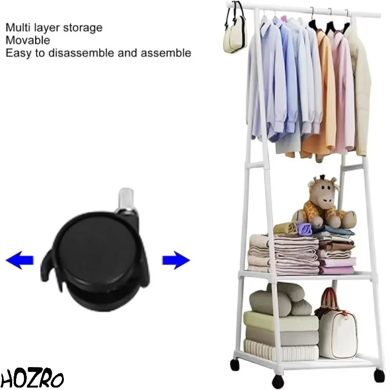 Suport Triunghiular HOZRO, pentru Haine și Umerașe, cu 2 Rafturi Inferioare pentru Depozitare, Design Compact și Stabil, Ideal pentru Dormitor, Hol sau Dressing HOZRO