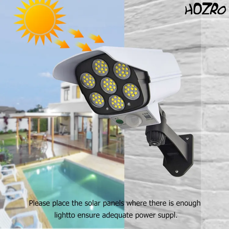 Lampa solara de perete HOZRO, JLP-2178 cu senzor de miscare, 77 LED SMD, telecomanda, incarcare solara si carcasa rezistenta la intemperii HOZRO