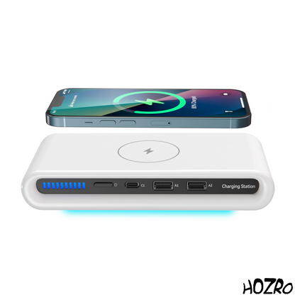 Stație Încărcare Wireless HOZRO, 4 în 1 Alb – Încărcător Rapid pentru Telefon, Smartwatch, Căști și Stylus, Design Elegant și Modern HOZRO
