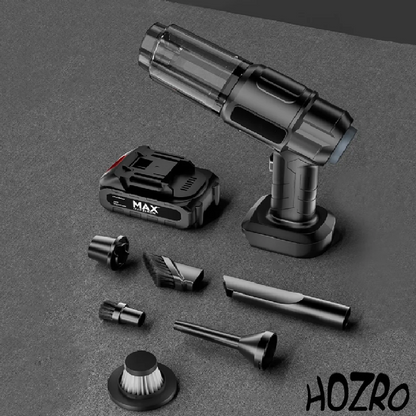 Aspirator Auto 6 in 1 Fara Fir HOZRO, pentru Casa, Masina, Calculator, Birou, Putere 100W, 2 Acumulatori, Eficienta Mare, Functii de Aspirare, Suflare, Vidare, Filtru HEPA, Perie Detailing, Negru HOZRO
