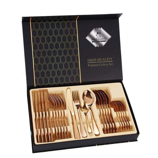 🍽️ Set de Tacâmuri 24 Piese – Eleganță în Fiecare Detaliu, Oțel Inoxidabil, Aramiu, Design Modern BESTSELLS