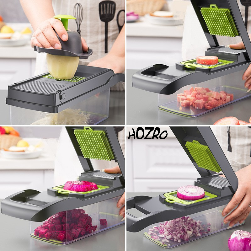 Răzătoare Multifuncțională HOZRO, cu 15 Piese – Set Complet de Bucătărie cu Lame din Oțel Inoxidabil, Accesorii pentru Tăiere, Feliere, Julienne, Cuburi și Deco­jire, Ideală pentru Legume, Fructe și Patiserie, Ușor de Curățat și Depozitat HOZRO